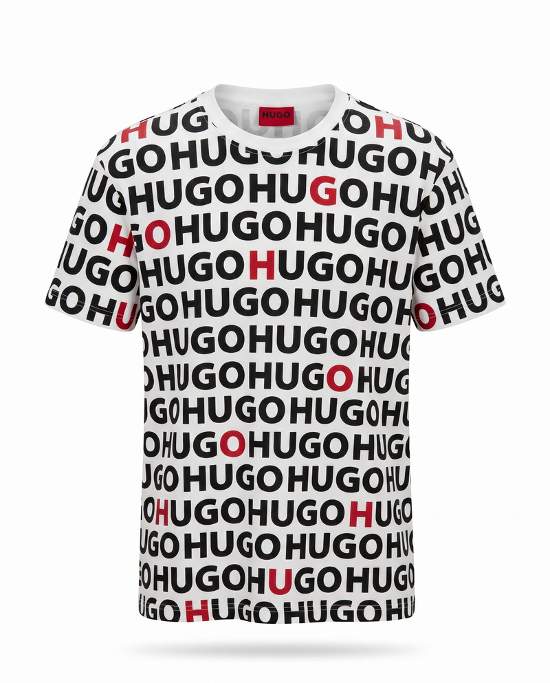HUGO All-Over Logo Print T-Shirt – Black & Red