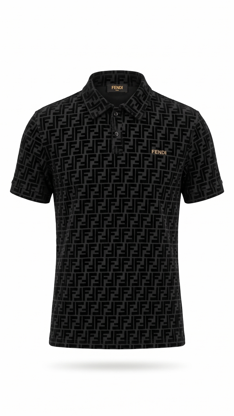 Fendi-Inspired Monogram Black Polo Shirt