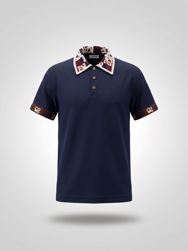 Loewe Monogram Trim Luxury Polo Shirt – Navy
