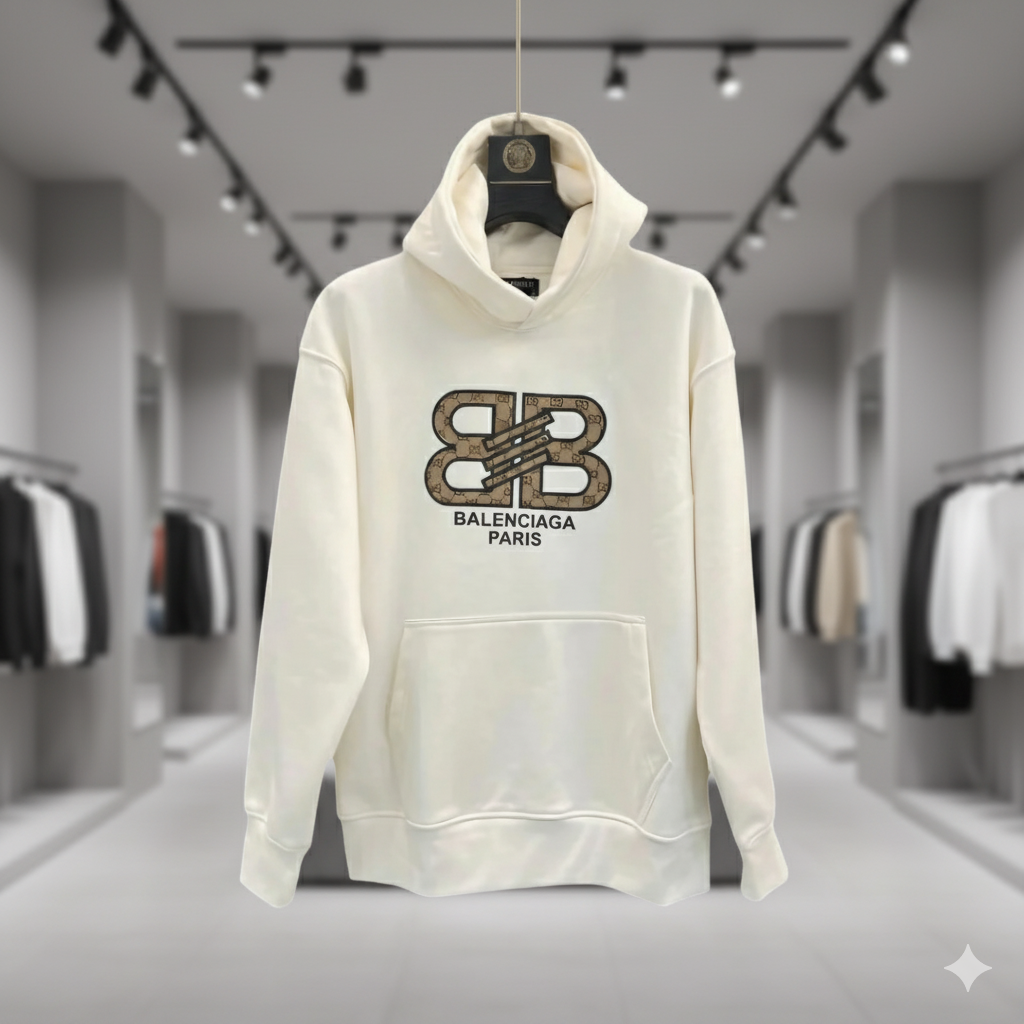 Balenciaga White Hoodie with Gucci-Inspired Logo