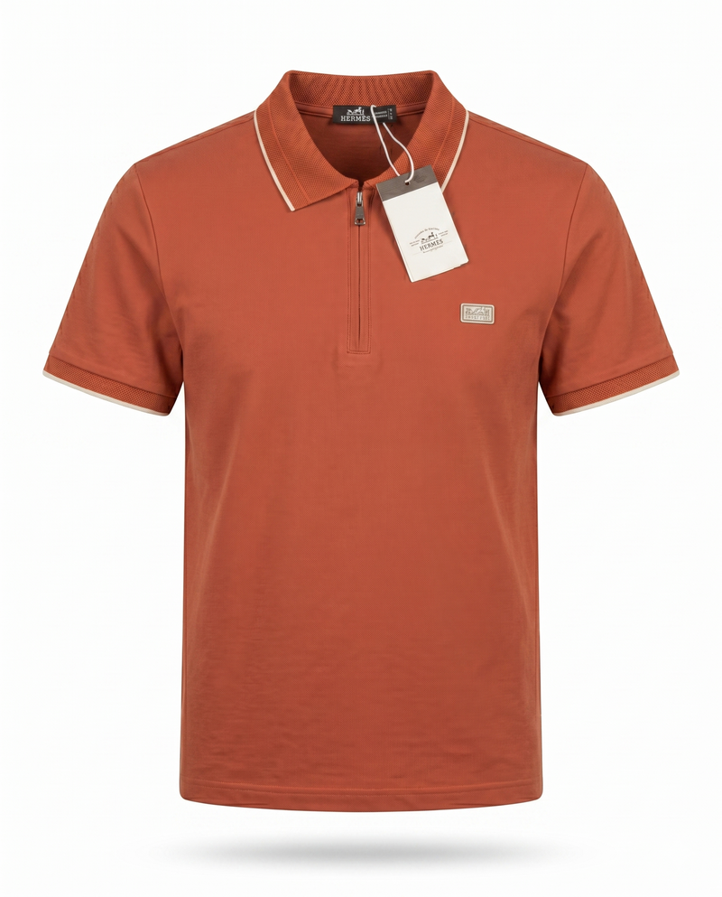Hermes Burnt Orange Zip Polo – Elevated Everyday Luxury