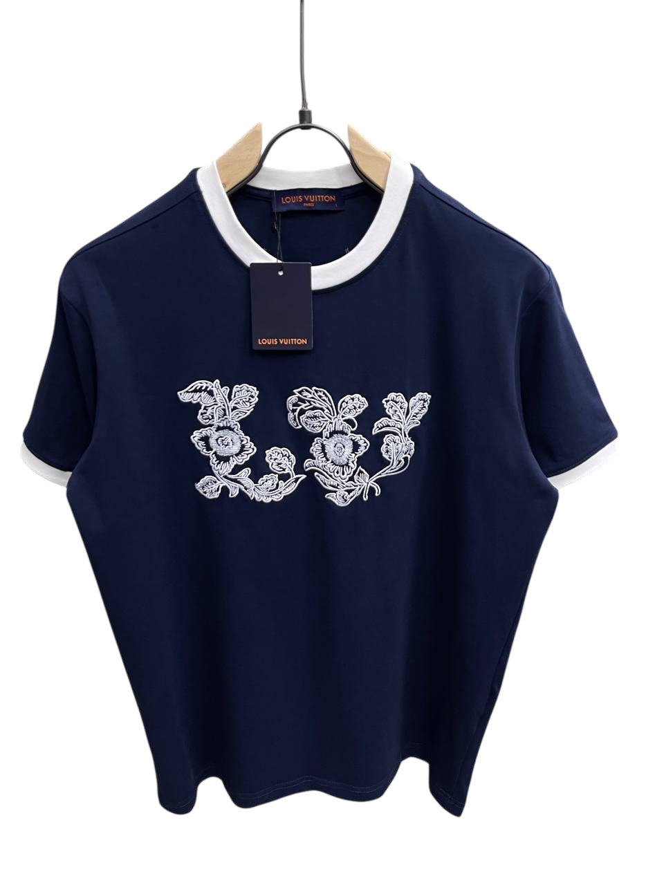 Louis Vuitton Floral Embroidered T-Shirt – Navy & White