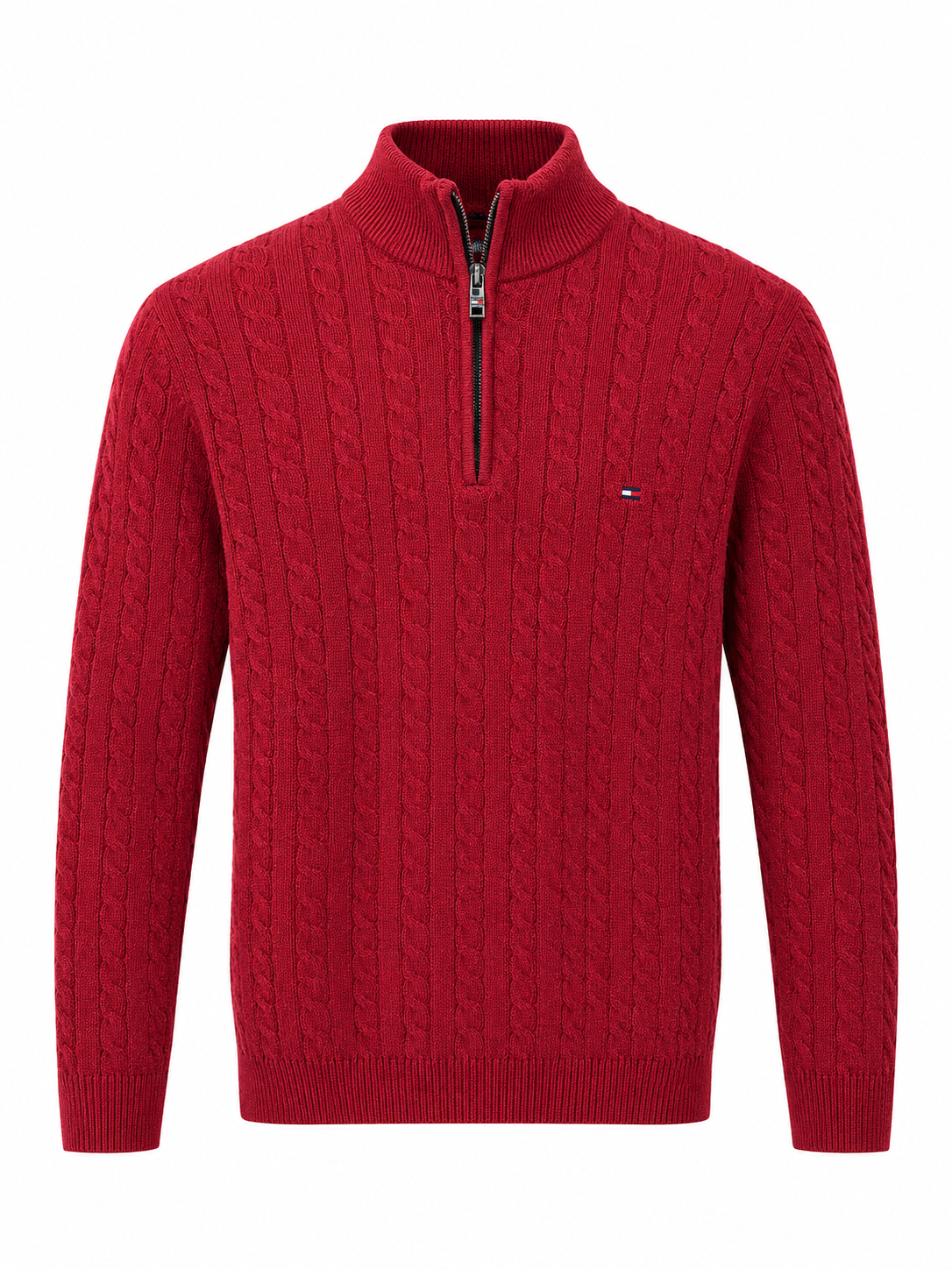 Tommy Hilfiger Burgundy Cable-Knit Half-Zip Sweater