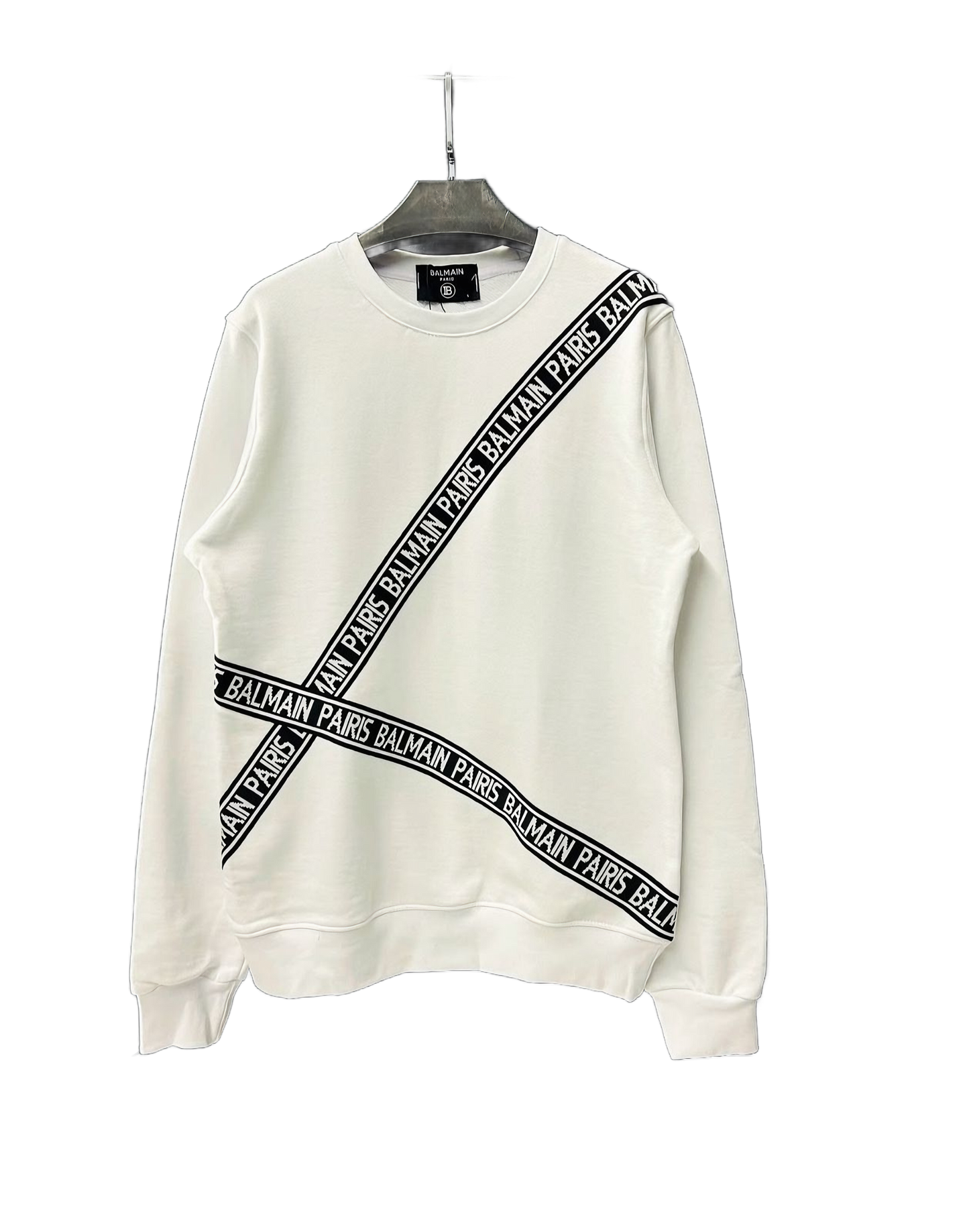Balmain Paris White Sweatshirt with Diagonal Branding