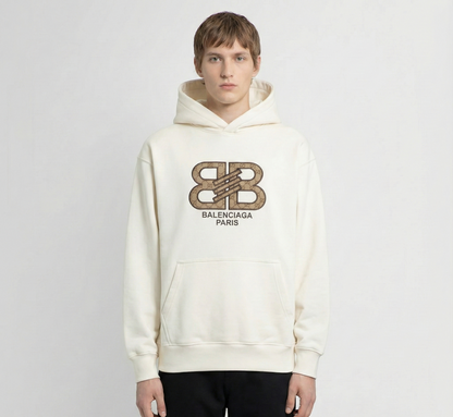 Balenciaga White Hoodie  with Gucci-Inspired Logo (Heavy)