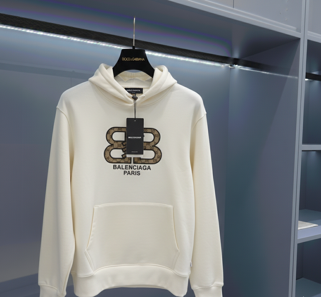 Balenciaga White Hoodie  with Gucci-Inspired Logo (Heavy)