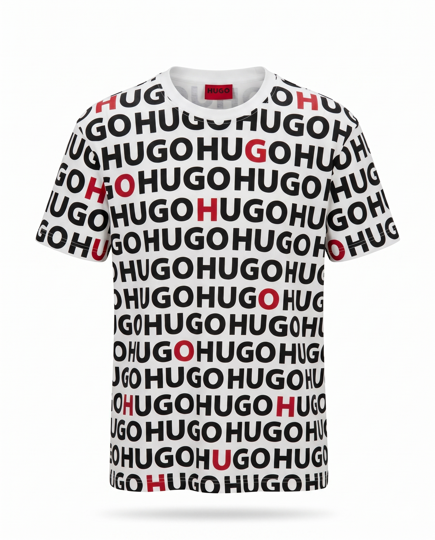 HUGO All-Over Logo Print T-Shirt – Black & Red