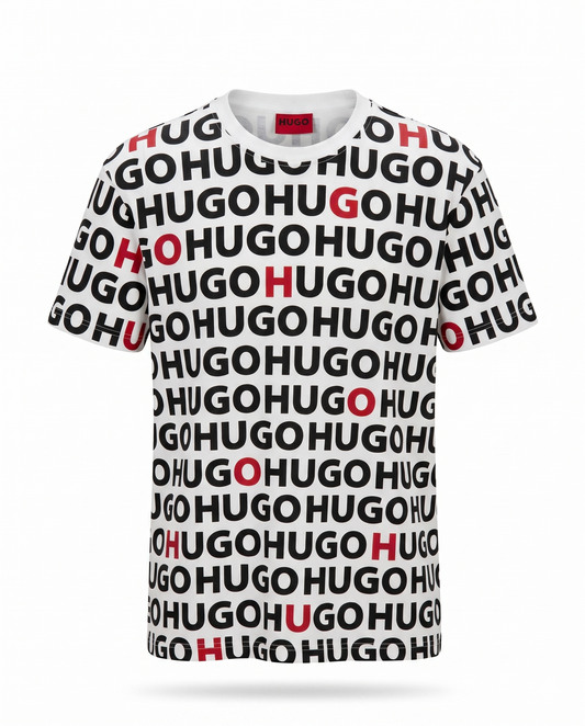 HUGO All-Over Logo Print T-Shirt – Black & Red