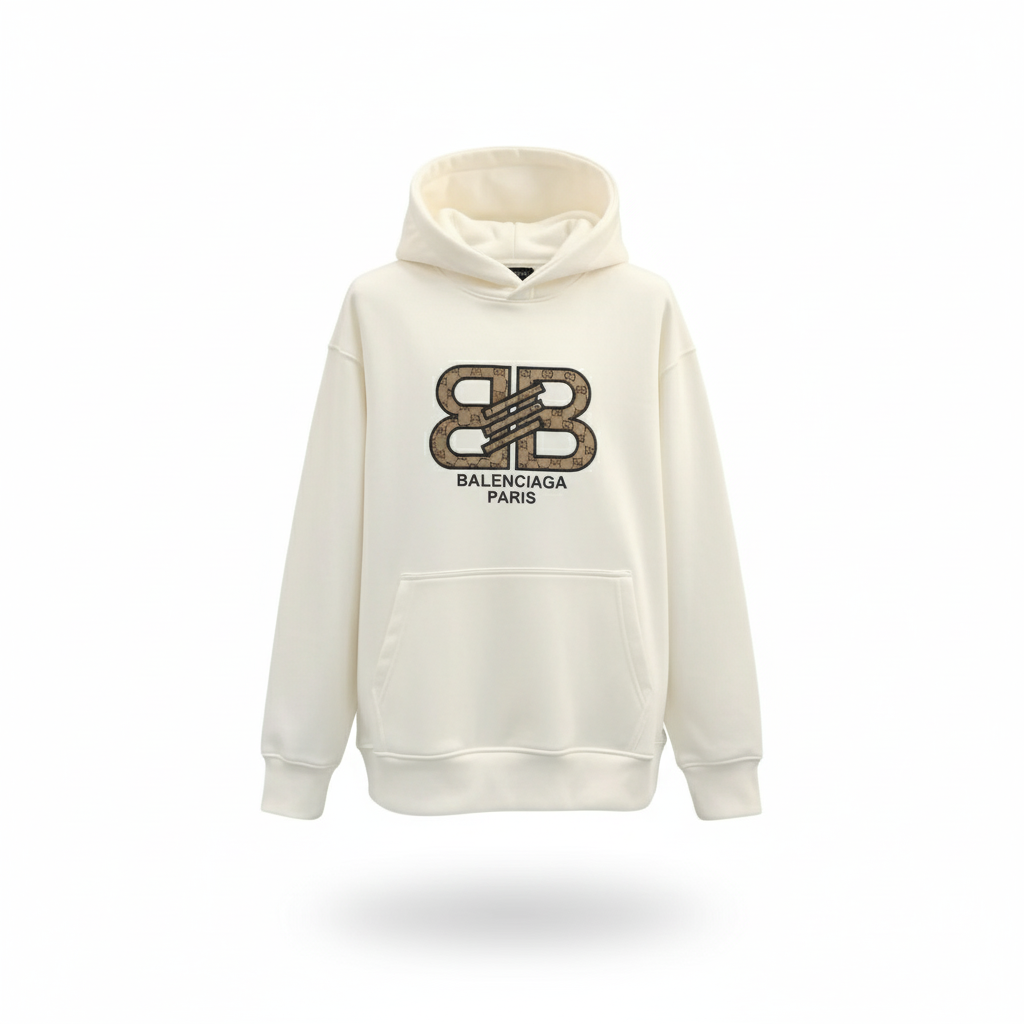 Balenciaga White Hoodie  with Gucci-Inspired Logo (Heavy)