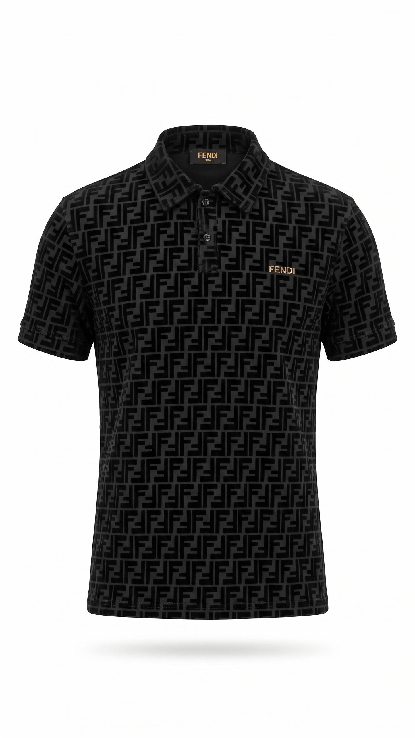 Fendi-Inspired Monogram Black Polo Shirt
