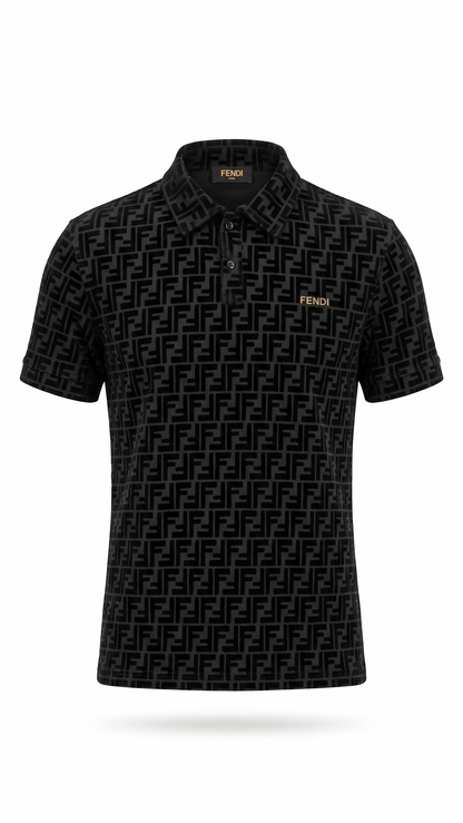 Fendi-Inspired Monogram Black Polo Shirt