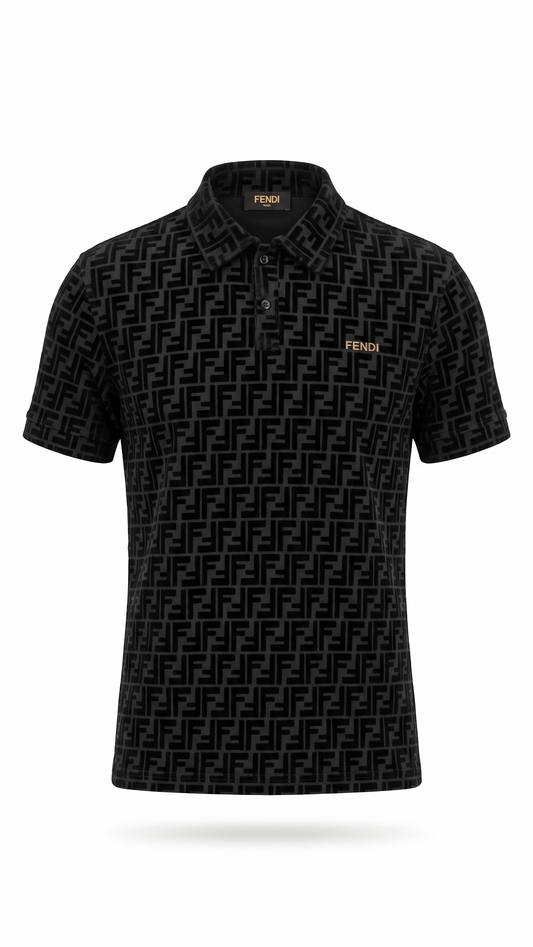 Fendi-Inspired Monogram Black Polo Shirt