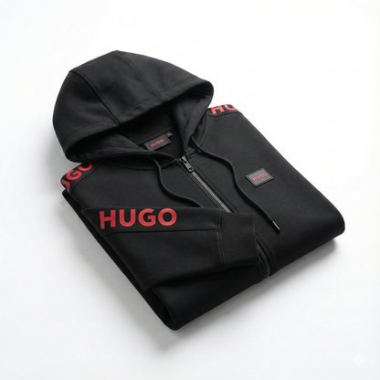 Hugo Black Zip-Up jacket – Signature Red Sleeve Logo