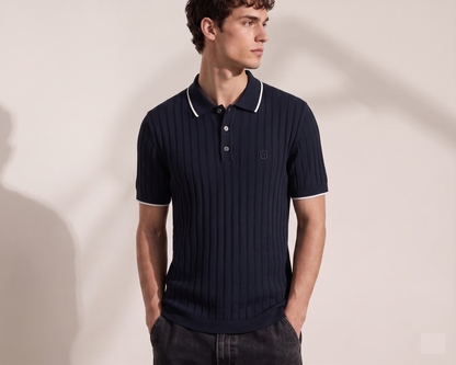 BOSS Ribbed Knit Luxury Polo Shirt – Navy Blue