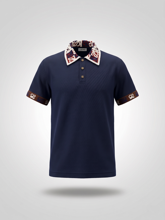 Loewe Monogram Trim Luxury Polo Shirt – Navy
