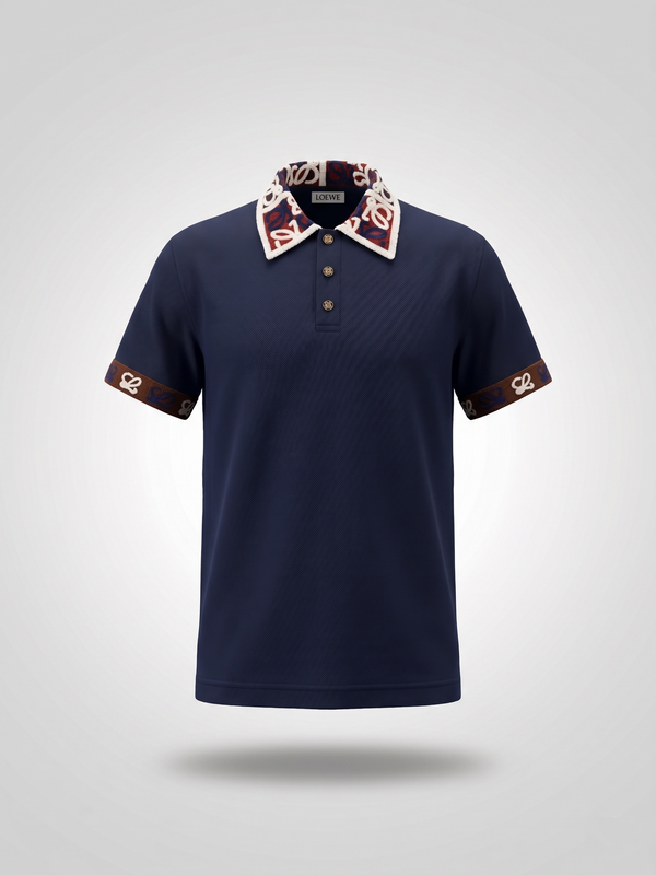 Loewe Monogram Trim Luxury Polo Shirt – Navy