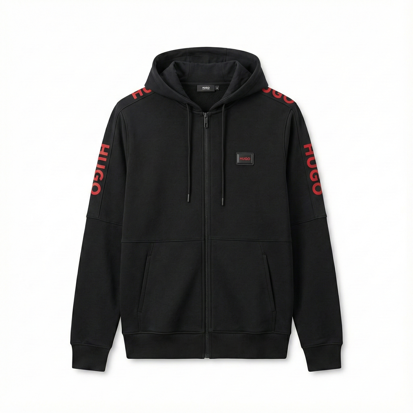 Hugo Black Zip-Up jacket – Signature Red Sleeve Logo
