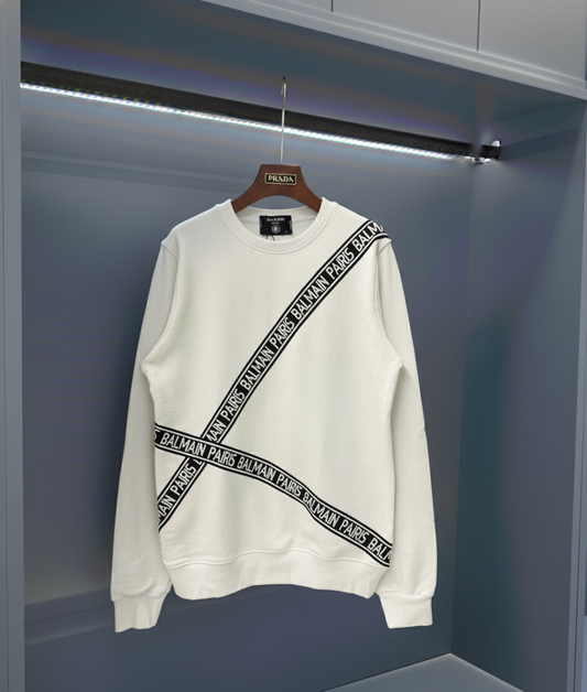 Balmain Paris White Sweatshirt with Diagonal Branding