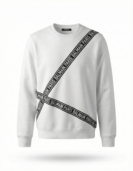 Balmain Paris White Sweatshirt with Diagonal Branding