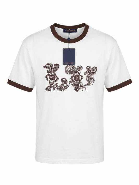LV  Floral Embroidered T-Shirt –  White