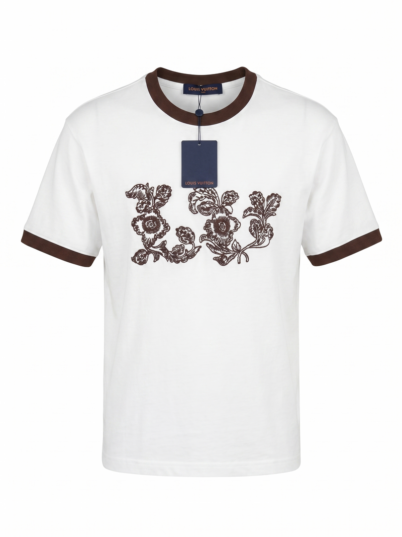 LV  Floral Embroidered T-Shirt –  White