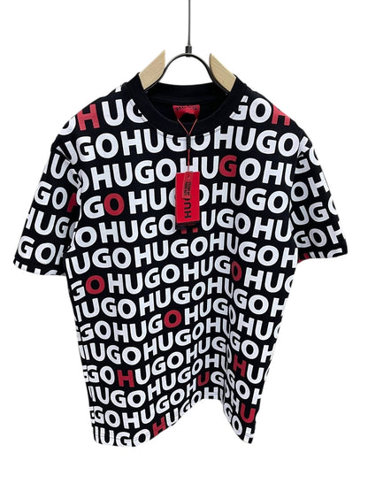 HUGO BLACK All-Over Logo Print T-Shirt – Black & Red