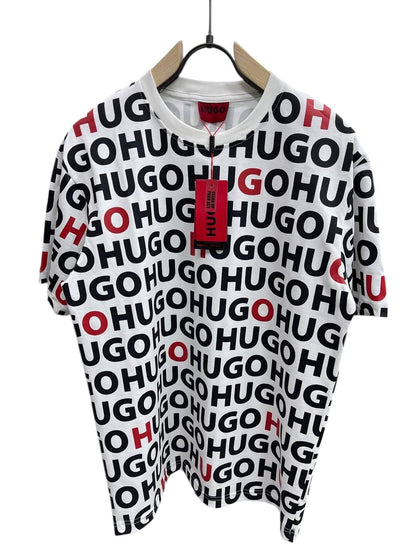 HUGO All-Over Logo Print T-Shirt – Black & Red