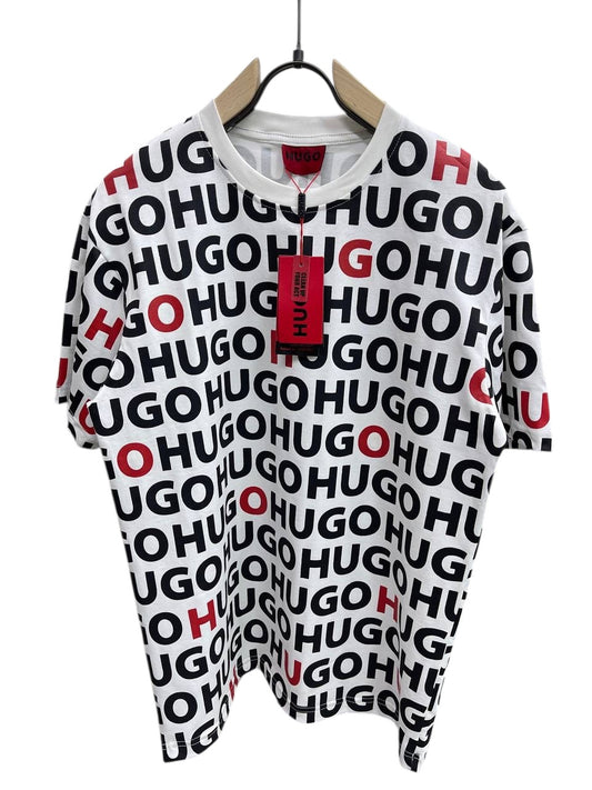 HUGO All-Over Logo Print T-Shirt – Black & Red