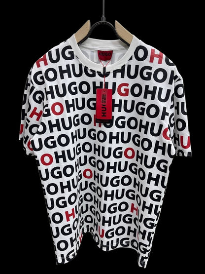 HUGO All-Over Logo Print T-Shirt – Black & Red