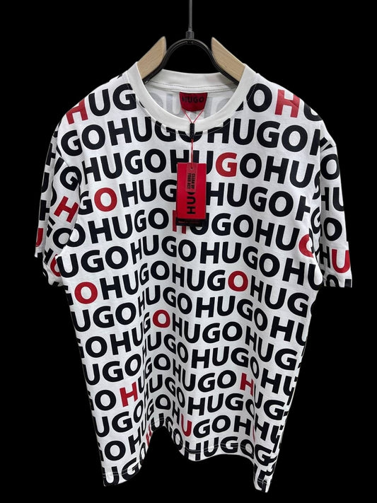 HUGO All-Over Logo Print T-Shirt – Black & Red