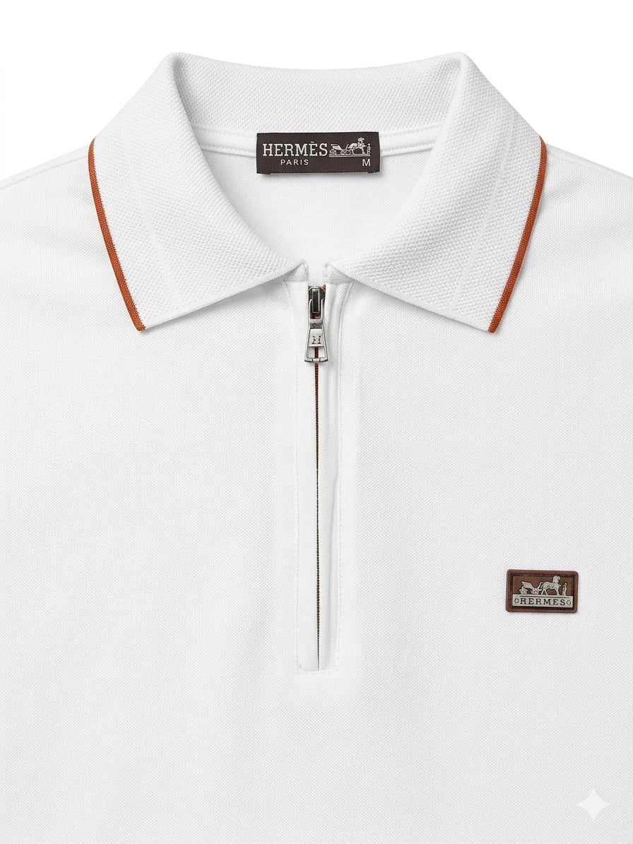 Hermes White Zip Polo – Elevated Everyday Luxury