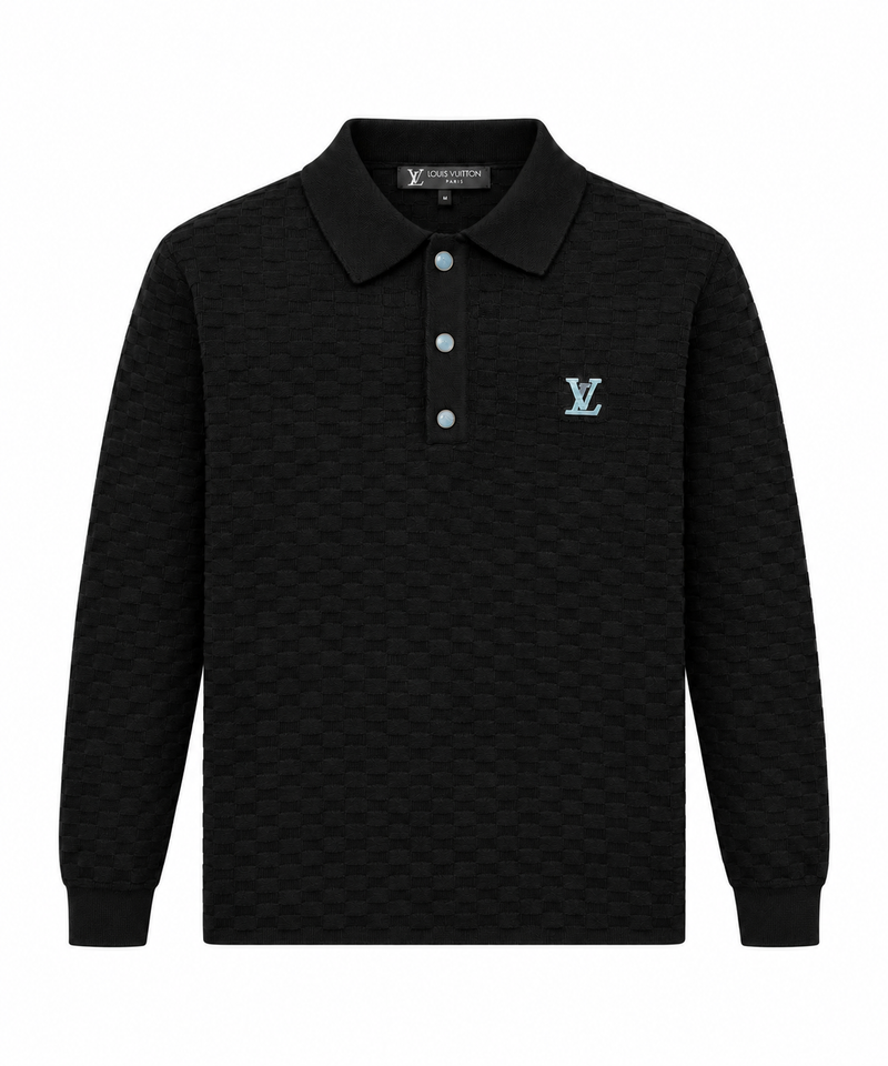 Louis Vuitton Textured 'Treiko' Knit Polo – Black