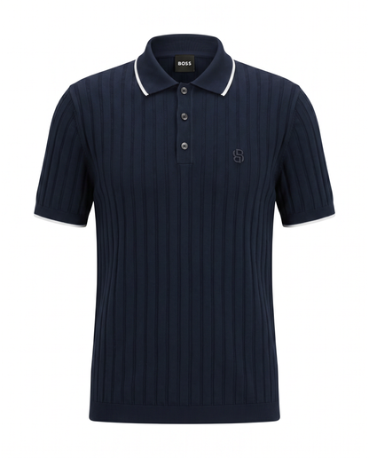 BOSS Ribbed Knit Luxury Polo Shirt – Navy Blue