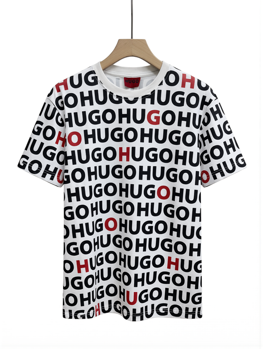 HUGO All-Over Logo Print T-Shirt – Black & Red