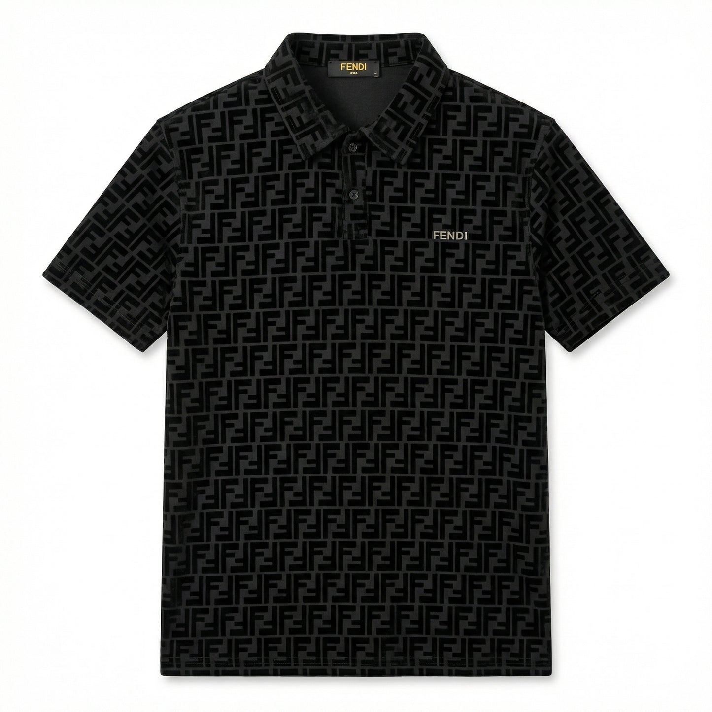 Fendi-Inspired Monogram Black Polo Shirt