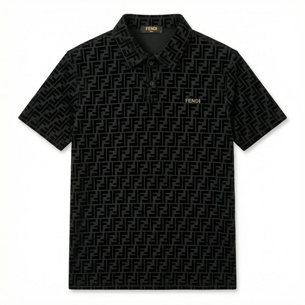 Fendi-Inspired Monogram Black Polo Shirt