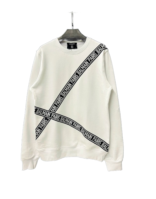 Balmain Paris White Sweatshirt with Diagonal Branding